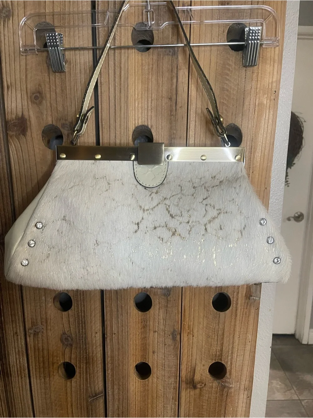 Patricia Nash Cream Haircalf Shoulder Bag with Gold Hardware